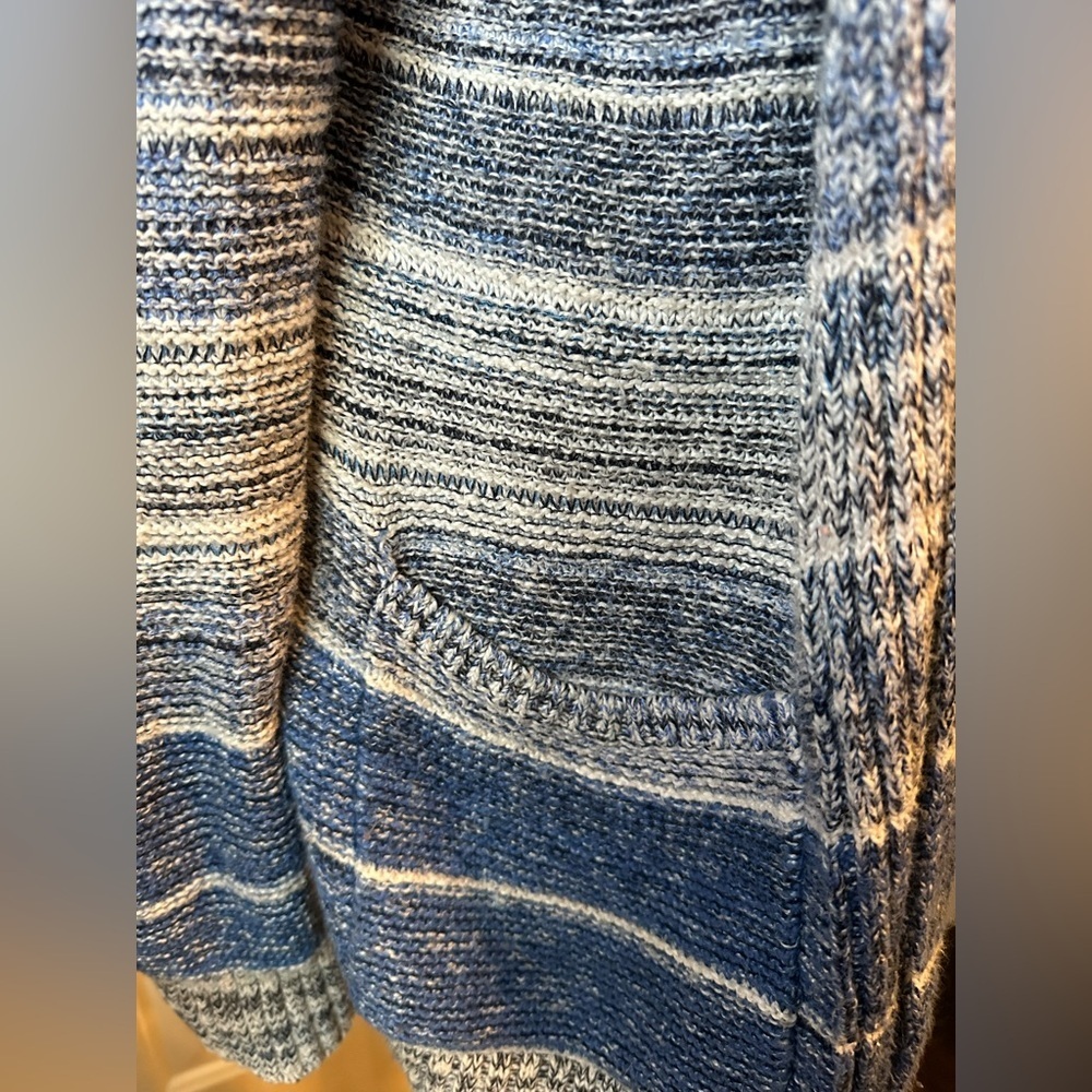 Lucky Brand Blue Open Duster Cardigan Boho Long Pockets Size L Heavyweight Cozy - Picture 3 of 8